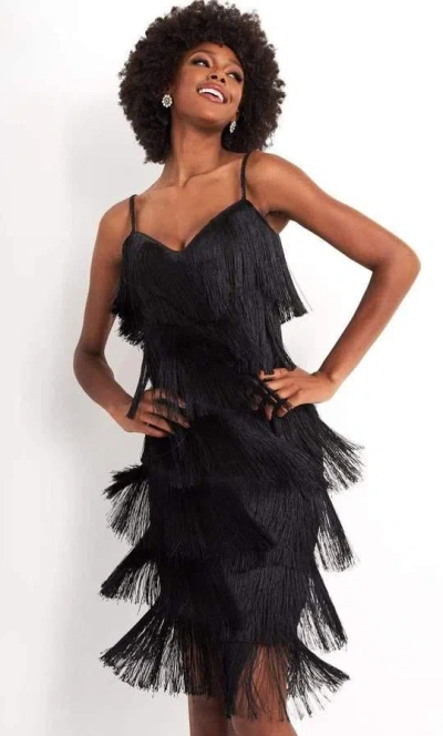 Jovani M3220 Short Fringe Dress Cocktail In Black