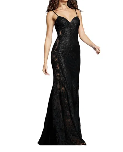 Jovani Mermaid Lace Sequin Gown In Black