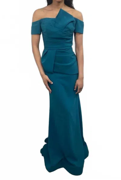 Jovani Mermaid Off The Shoulder Dress In Teal In Blue