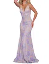Jovani V Neckline Mermaid Gown In Iridescent Multi In Pink