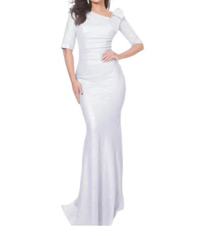 Jovani Metallic 3/4 Sleeve Gown In Silver
