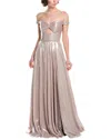 Jovani Metallic Off-the-shoulder Gown In Nude
