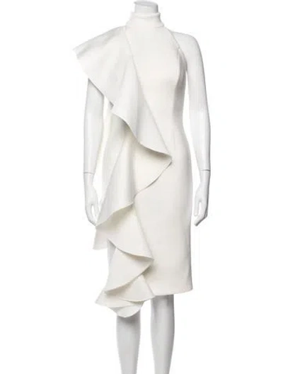 Pre-owned Jovani Mock Neck Knee-length Dress In White