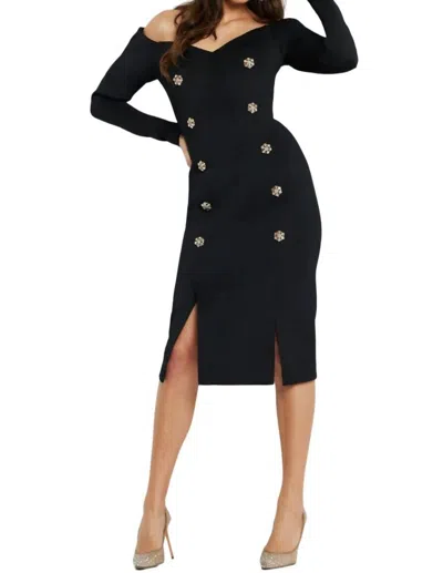 Jovani Off- Shoulder Fitted Dress In Black/ude In Multi