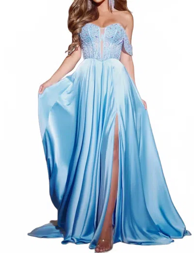 Jovani D6022 Beaded A Line Long Formal Corset Prom Dress In Blue