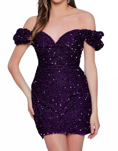 Jovani 39631 Sequin Fitted Short Ruffle Cocktail Dress In Purple