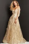 Jovani Quarter Sleeve Mother Of The Bride Gown In Champagne In Brown