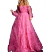 Jovani Off Shoulder Flounce Sleeve Prom Dress In Fuchsia Pink