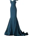 Jovani Off-shoulder Glittered Mermaid Gown In Peacock In Blue