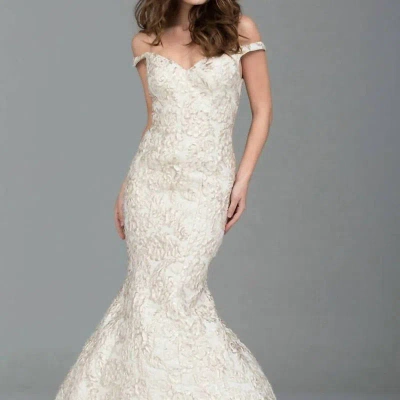 Jovani Off Shoulder In Crème And Gold In Beige
