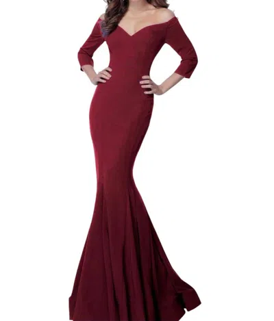 Jovani Off Shoulder Mermaid Long Evening Gown In Burgundy In White