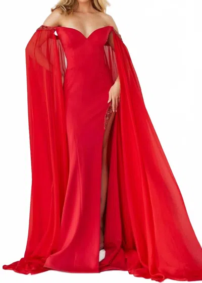 Jovani Off Shoulder Sweetheart Neck Prom Dress In Red