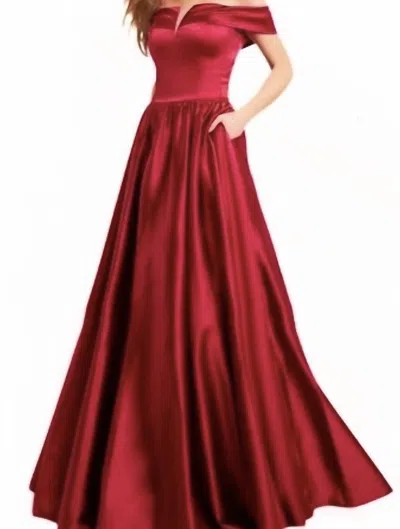 Jovani Off The Shoulder Ballgown In Burgundy In White