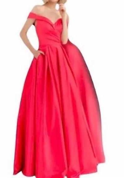 Jovani Off The Shoulder Ballgown In Cherry In Red
