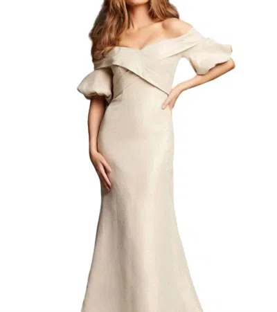 Jovani Off The Shoulder Bubble Sleeve In Gold