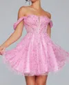 Jovani Off The Shoulder Corset Bodice Dress In Pink
