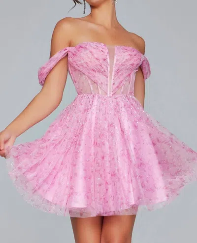 Jovani Off The Shoulder Corset Bodice Dress In Pink