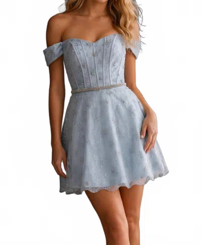 Jovani Off The Shoulder Embellished Dress In Light Blue