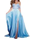 Jovani Off The Shoulder Embellished Gown In Blue In Blue