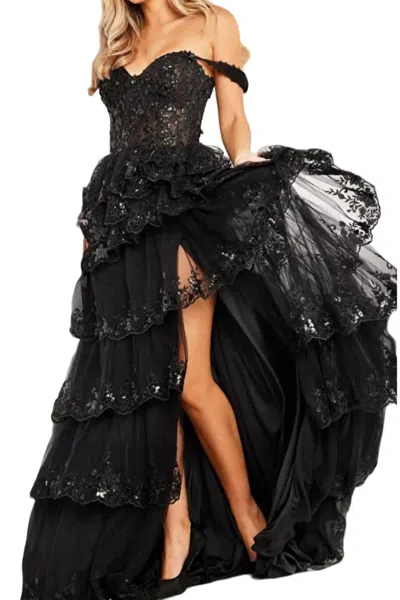 Jovani Off The Shoulder Evening Gown In Black