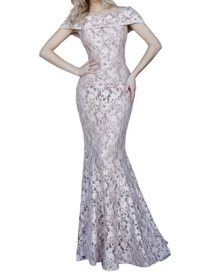 Jovani Off The Shoulder Fitted Mother Of The Bride Dress In Blush In Gold