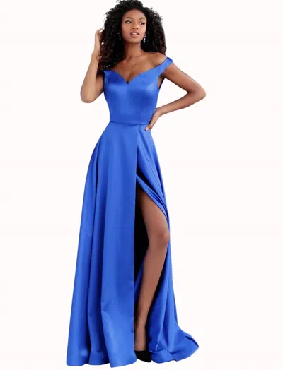 Jovani Off The Shoulder High Slit Prom Dress In Royal In Blue