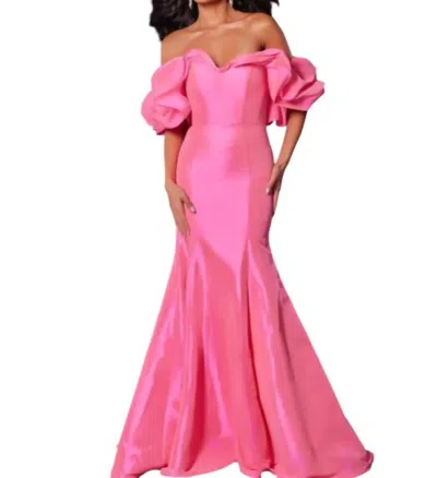 Jovani Off The Shoulder Ruffled Sleeves Mermaid Gown In Pink