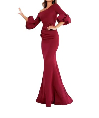 Jovani Off The Shoulder Scuba Mother Of The Bride Dress In Wine In Red