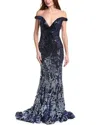 Jovani Off-the-shoulder Sequin Gown In Blue