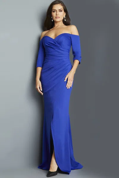 Jovani Off The Shoulder Sheath Long Evening Gown In Royal Blue