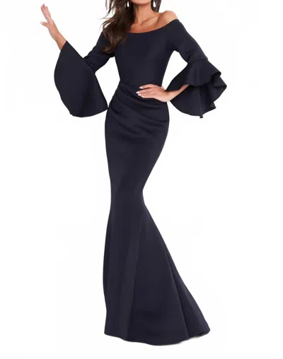 Jovani Off-the-shoulder Evening Dress In Black In Green