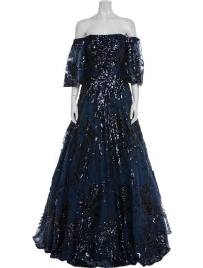 Pre-owned Jovani Off-the-shoulder Long Dress In Blue
