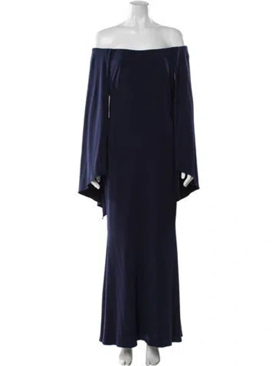 Pre-owned Jovani Off-the-shoulder Long Dress In Blue