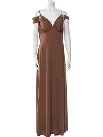 Pre-owned Jovani Off-the-shoulder Long Dress In Brown
