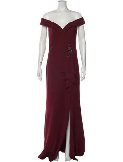 Pre-owned Jovani Off-the-shoulder Long Dress In Burgundy