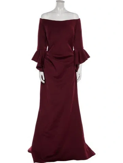 Pre-owned Jovani Off-the-shoulder Long Dress In Burgundy