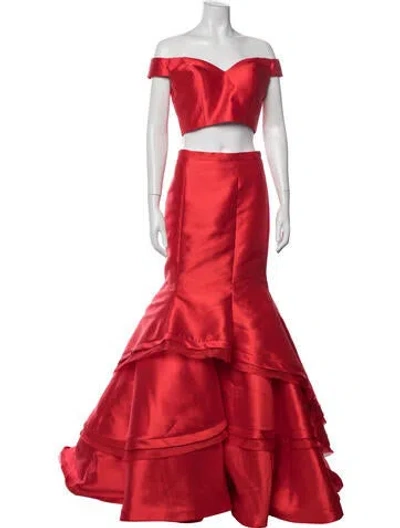 Pre-owned Jovani Off-the-shoulder Long Dress In Red