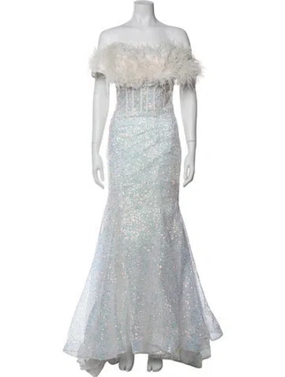 Pre-owned Jovani Off-the-shoulder Long Dress In White