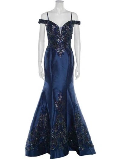 Pre-owned Jovani Off-the-shoulder Mini Dress In Blue