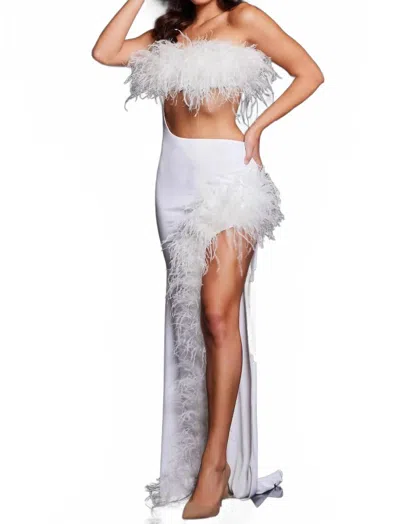 Jovani One Shoulder Cut Out Dress In White