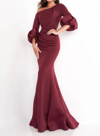 Jovani One Shoulder Dress In Wine In Multi