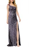 Jovani One Shoulder Embroidered Mermaid Gown In Smoke Grey In Gray
