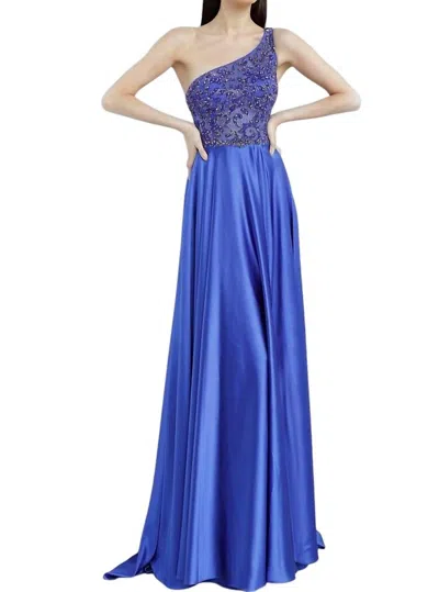 Jovani One Shoulder Illusion Top Dress In Royal