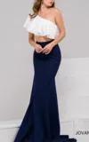 Jovani One Shoulder  Two Piece In Navy/ivory