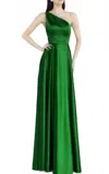 Jovani One Shoulder Satin Gown In Green In Green