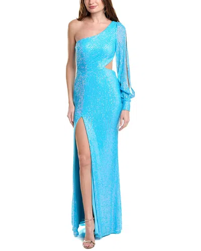 Jovani One-shoulder Sequin Gown In Blue