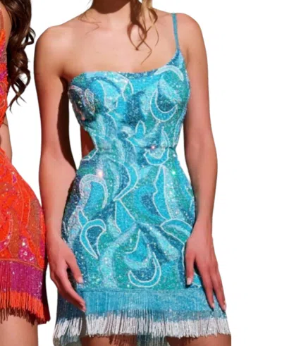 Jovani One Shoulder Sequin Mini Dress In Blue