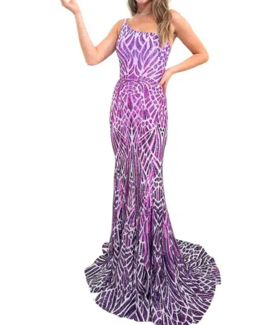 Jovani One Shoulder Sequins Mermaid Gown In Lilac Purple
