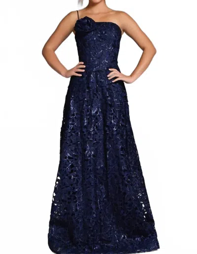 Jovani 39224 A Line Formal Long Floral Lace Evening Prom Dress In Blue