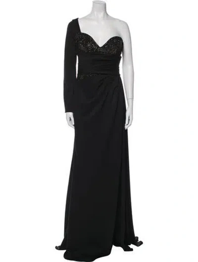 Pre-owned Jovani One-shoulder Long Dress In Black